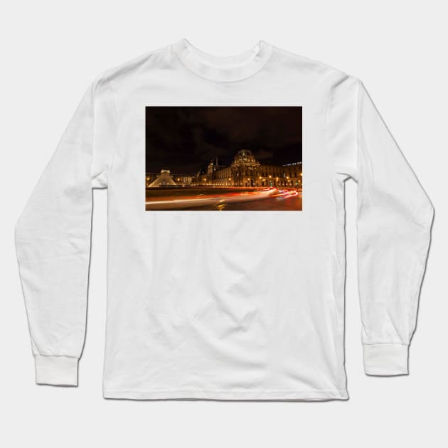 Chaotic Light Trails At The Louvre © Long Sleeve T-Shirt by PrinceJohn